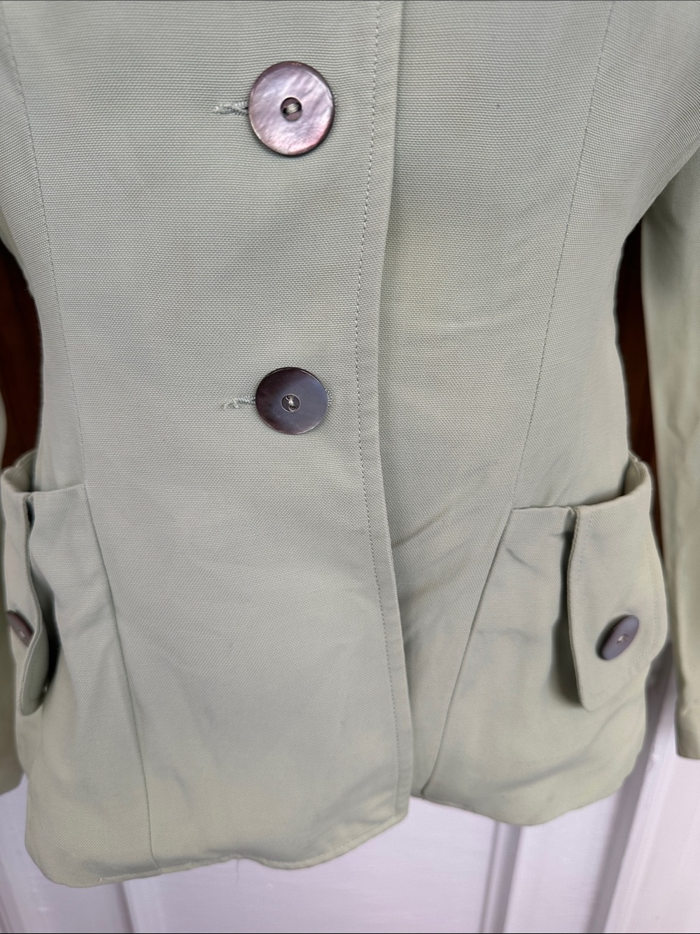 Vtg 50s/60s Bobbie Brooks Weather Match Light Sage Green Button-Front Blazer - Picture 3 of 12